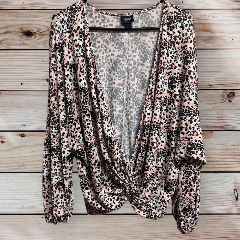 Daytrip Buckle Twisted Front Mesh Top Blouse SIze Large